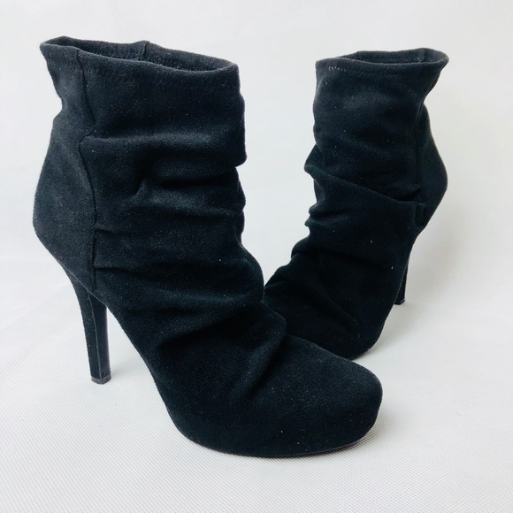 black suede slouch ankle boots